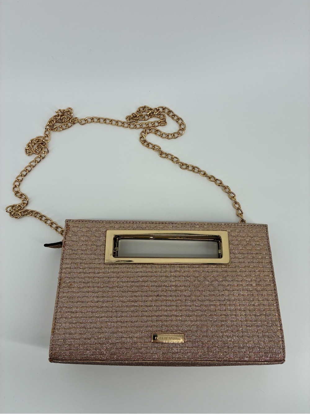 Call It Spring Pink and Gold Clutch with Long Strap